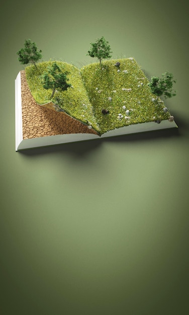 Abstract trees and ground in book with copy space