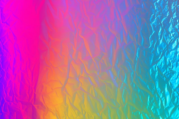 Foto sfondio olografico a arcobaleno astratto in stile anni '80 tessuta sfocata in colori rosa viola e menta con graffi e irregolarità colori pastello