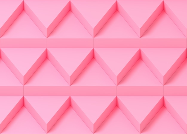 Abstract triangle modular step connection minimal pink background 3d rendering