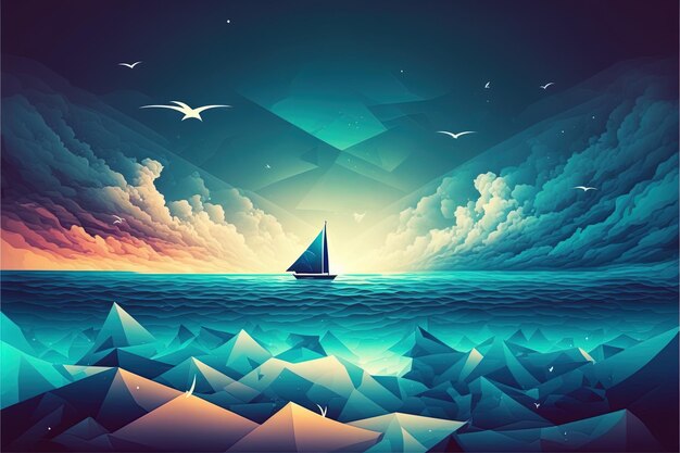 Abstract triangle ocean landscape