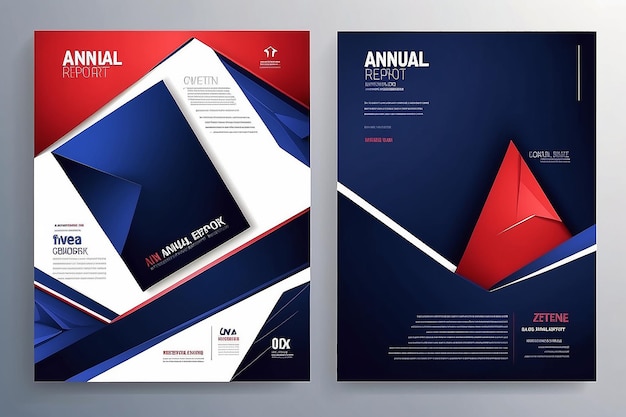 Abstract triangle with dark blue and red and white background A4 size book cover template for annual report