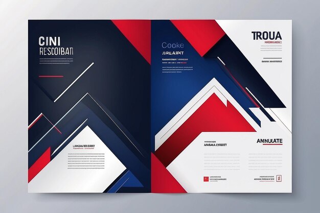 Photo abstract triangle with dark blue and red and white background a4 size book cover template