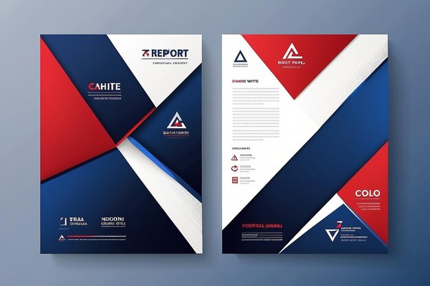 Photo abstract triangle with dark blue and red and white background a4 size book cover template