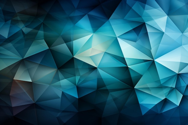 Abstract triangles in harmonious hues deep blue green white and vivid cyan