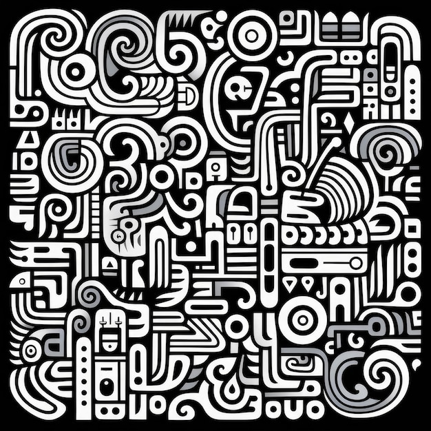 abstract tribal pattern painting with black and white background