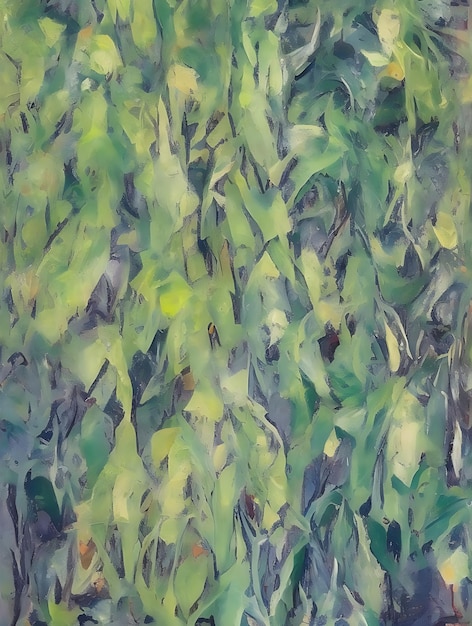 抽象的な熱帯緑の葉 柔らかい絵画的な質感を持つ茂った緑の葉の絵画