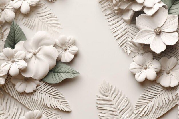 Abstract tropical leaves and flowers background