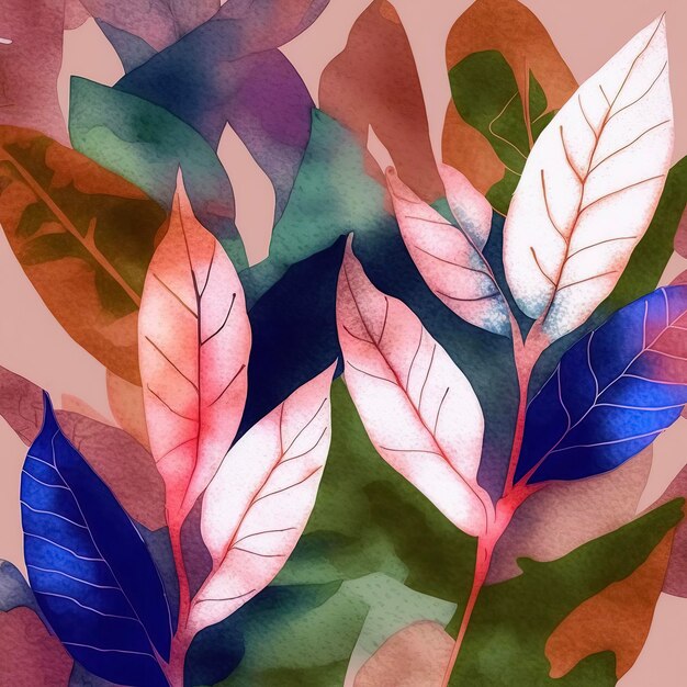 Abstract tropical leaves painted with watercolor Floral pattern digital art 3D illustration