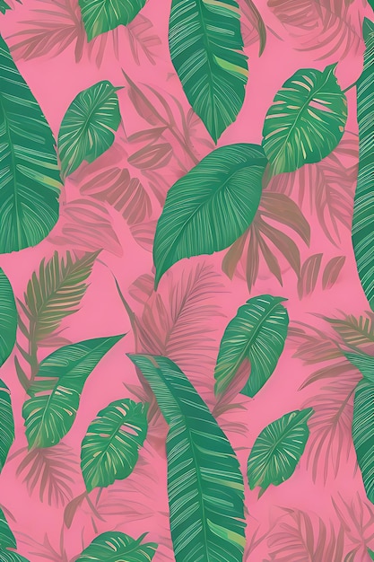 Abstract tropical pink background with bright plants and leaves generative A