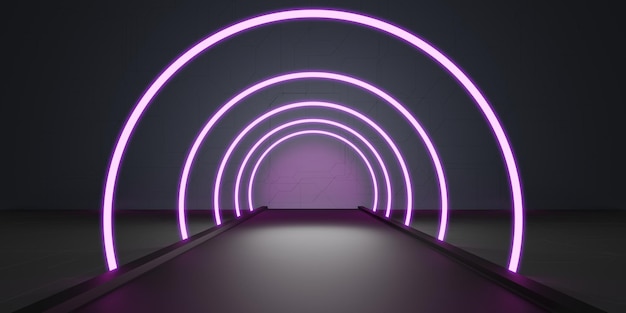 빛과 새로운 하이라이트가 있는 추상 터널 복도 추상 배경 네온 장면