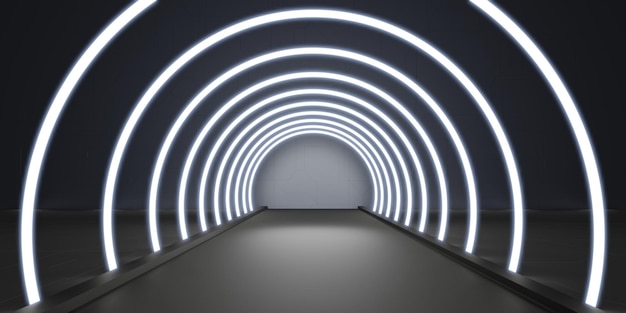 Abstract tunnel corridor with rays of light and new highlights Abstract background neon Scene