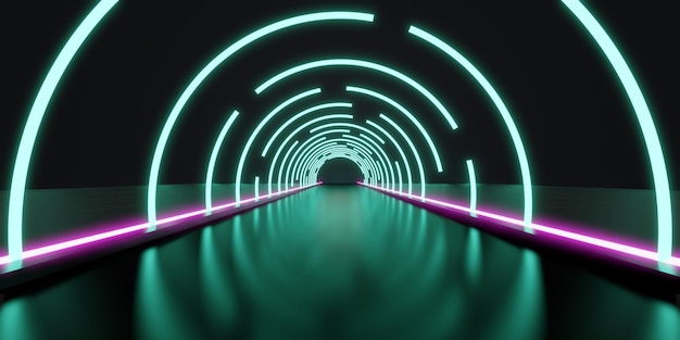 Abstract tunnel corridor with rays of light and new highlights Abstract background neon Scene