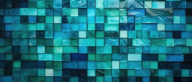 An abstract turquoise green and blue mosaic tile wall texture background offering