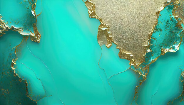 Abstract turquoise green golden cracks texture luxury modern green gold mixed background for design