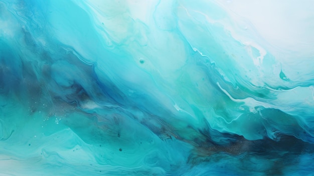 Abstract turquoise schilderij serene oceanische vergezichten in vloeibare acrylverf