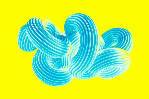 Abstract turquoise shape on a yellow background. 3d rendering.