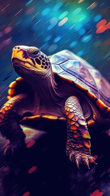 Abstract turtle on dark background generative ai