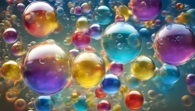 Abstract underwater composition with colorful glass balls bubbles and light