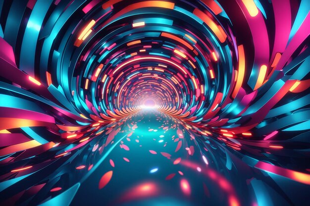 Abstract vector background bright infinite tunnel of glowing segments