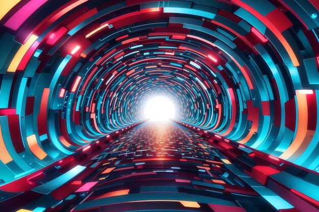 Abstract vector background bright infinite tunnel of glowing segments