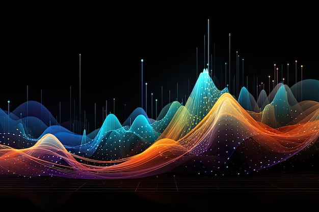 Foto sfondo vettoriale astratto con onde dinamiche e illustrazione di linee sfondo astratto della visualizzazione dei dati generato dall'intelligenza artificiale