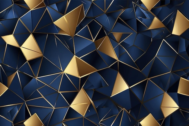 Abstract veelhoekig patroon luxe donkerblauw met gouden achtergrond