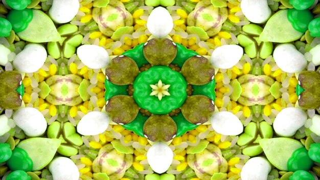 Abstract Vegetable Food Concept Symmetric Pattern Ornamental Decorative Kaleidoscope Movement Geometric Circle and Star Shapes