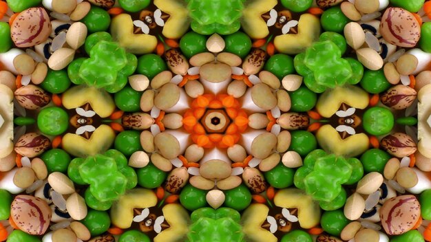 Abstract Vegetable Food Concept Symmetric Pattern Ornamental Decorative Kaleidoscope Movement Geometric Circle and Star Shapes