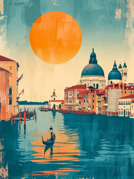 Abstract Venice illustration with bright colors