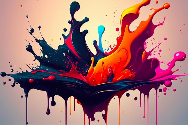 Abstract vibrant gradient motion splash of liquid on dark background