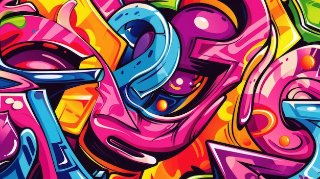 Abstract vibrant graffiti art with colorful swirls and patterns