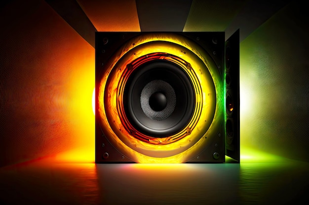 Photo abstract view of audio speaker on stage with led lighting generative ai