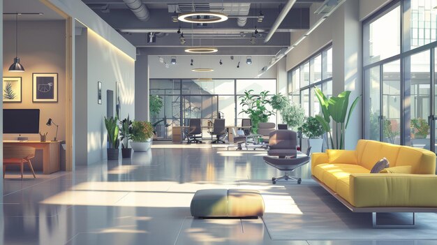 Abstract view of a startup office space with modern furniture AI generated illustration