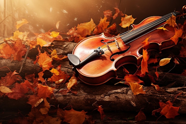 abstract violin in autumn leaves fantasy