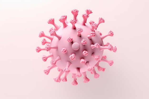 白い背景に隔離されたピンクのパステル色の抽象的なウイルス