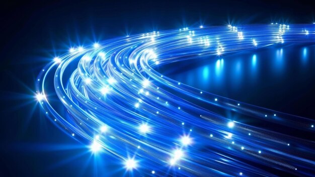 An abstract visual of glowing blue fiber optic cables AI Generative