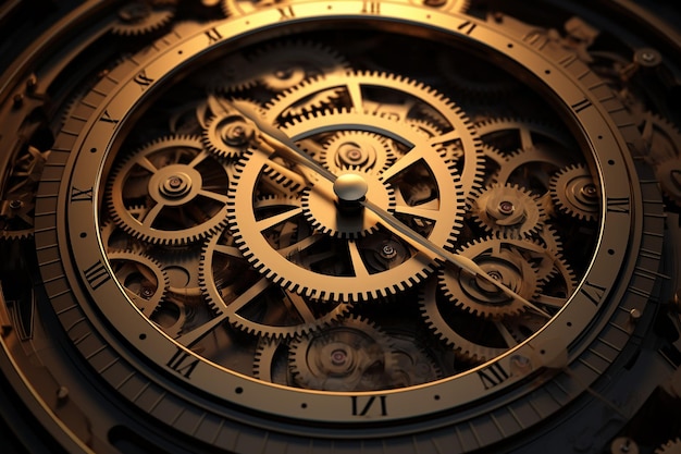 Abstract visualization of clock gears morphing Generative ai