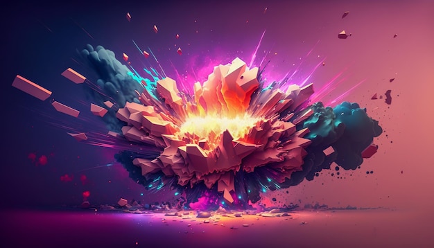 Абстрактный яркий взрыв Красочная и энергетическая иллюстрация ИИ, генерирующего взрывную энергию