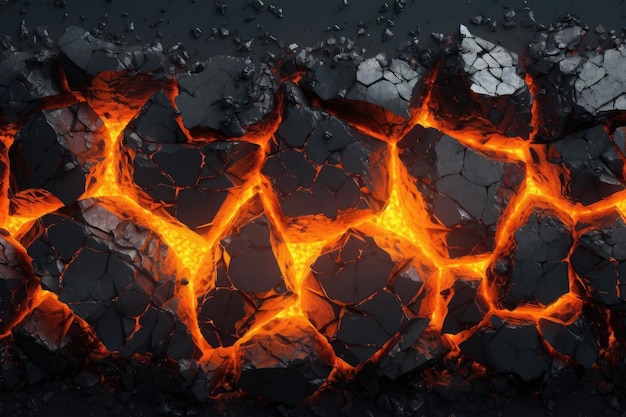 추상 화산 배경 3D 렌더링 냉각된 현무암 용암