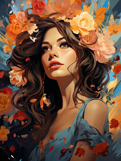 Abstract vrouwelijk portret met kleurrijk bloemenschminken