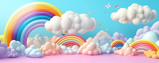 Abstract wallpaper of rainbow with clouds like baloons pastel kids panorama banner generative ai