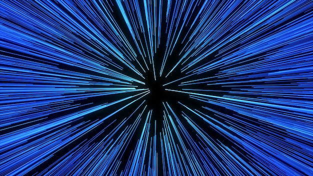 Abstract of warp or hyperspace motion in blue star trail. Exploding and expanding movement