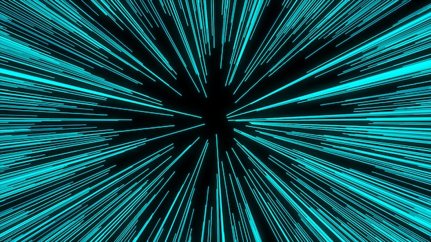 Photo abstract of warp or hyperspace motion in blue star trail. exploding and expanding movement