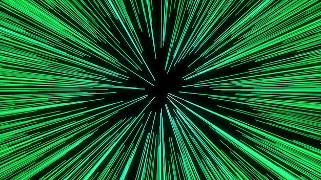 Abstract of warp or hyperspace motion in green star trail. Exploding and expanding movement