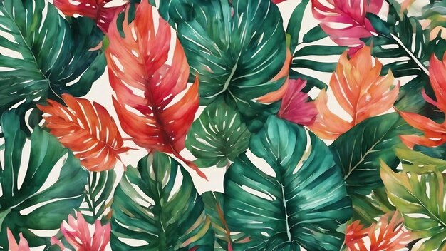 Abstract water color art tropical leaves and branches background good for cover invitation banner ge