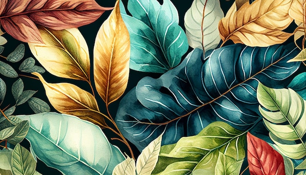 Abstract water color art tropical leaves and branches background Good for cover invitation banner generative AI