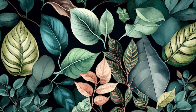 抽象的な水彩画アート熱帯の葉と枝の背景カバー招待バナー生成 AI に適しています