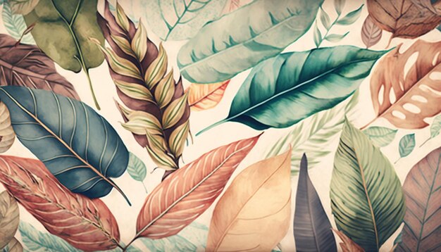 Abstract water color art tropical leaves and branches background Good for cover invitation banner generative AI