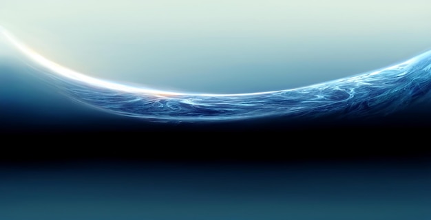 Abstract water and light lines on dark blue neon background