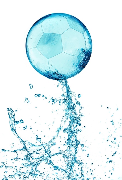 Abstract water soccer ball splash isolated on white background.